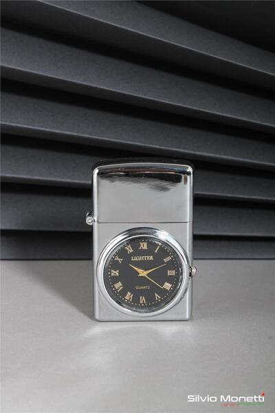 Silvio Monetti Gümüş Özel Tasarım Kapaklı Saatli Model Gazlı Çakmak 24CSM808BMR04