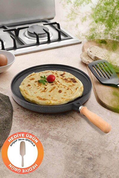 einsteel Tek Taraflı Döküm Granit Gözleme Bazlama Tavası Tek Taraflı 36 Cm, S...