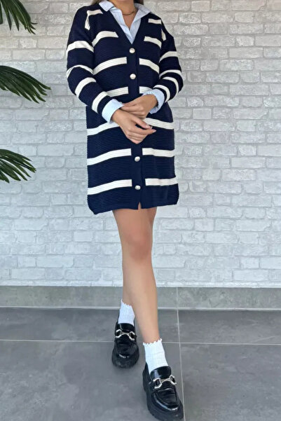 Trade Bazaar Cardigan din tricot cu dungi din material premium