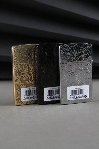 Silvio Monetti İşlemeli Özel Tasarım Benzinli Kapaklı Sarı Benzinli Çakmak Caksm085t