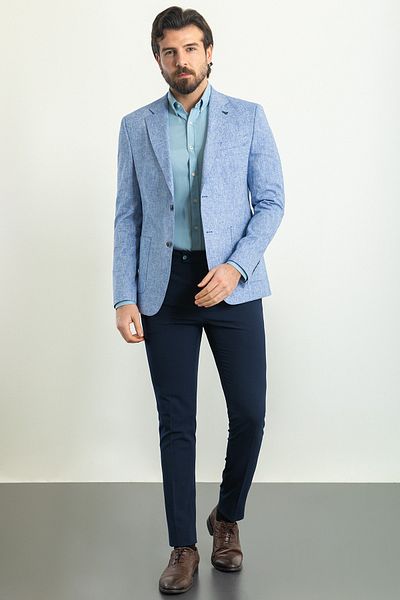 Mcr Patterned Slim Fit Bag Pocket Mono Collar Linen Men's Jacket Saks - 40289.23Y