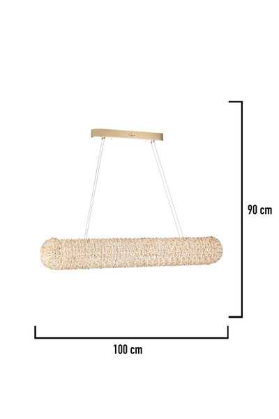 Apliqa Leman Sıralı Gold 40 Watt Kristal Taşlı Salon Sarkıt Avize
