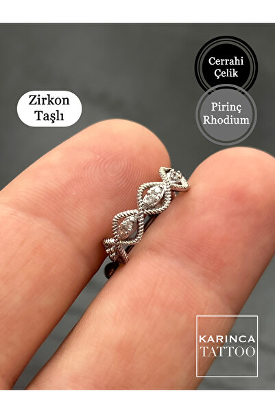 Karınca Piercing Elegance Rhodium Cerrahi Çelik Zirkon Taşlı Earcuff Orbital Conch Piercing Kulak Halka Küpe