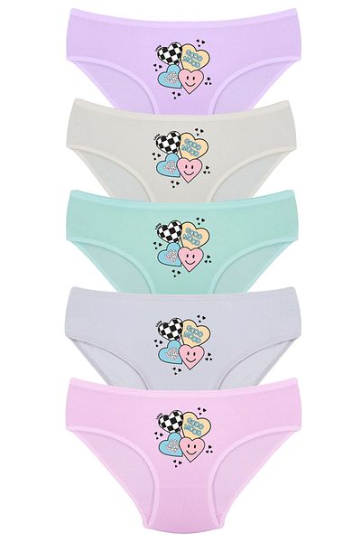 Onurel Girl's 5 Pack Mixed Good Mood Printed Lycra Panties
