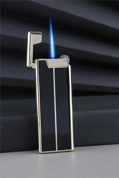Silvio Monetti İnce Zarif Özel Tasarım Güçlü Torch Siyah Altın Çizgili Gazlı Çakmak Cakfp039t