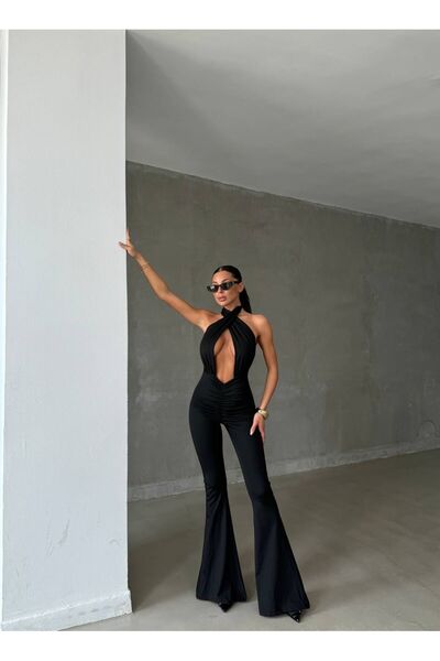 Genel Markalar Eva Çift Kat Astarlı Esnek Kumaş İspanyol Tulum Siyah