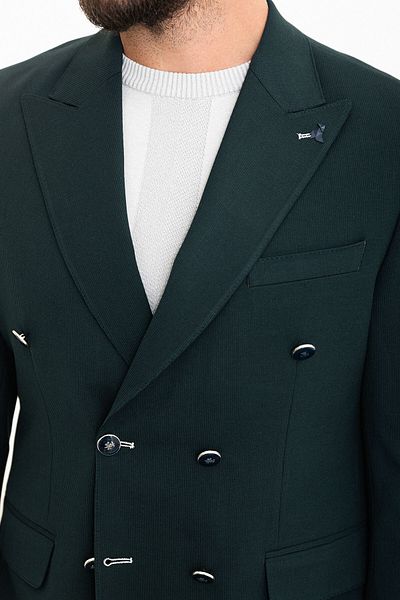 Mcr Striped Slim Fit Wide Collar Double Breasted Men's Jacket Emerald - 40286.23Y
