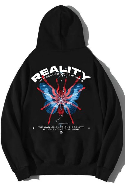 DEEPSENCE Μαύρη κουκούλα Unisex φούτερ - Realty Back Printed