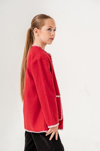 GİYİCEM Girl's Crocheted Pocketed Stamp Jacket