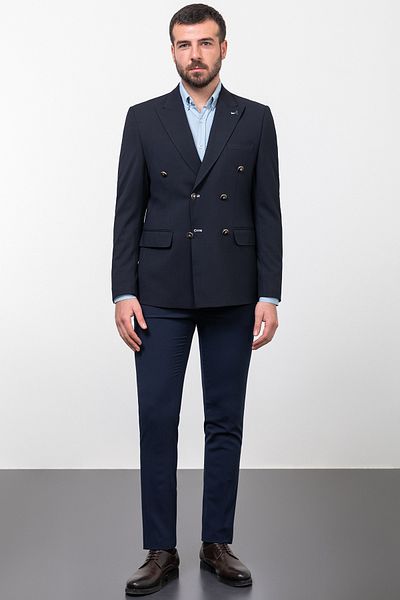 Mcr Striped Slim Fit Wide Collar Double Breasted Men's Jacket Navy Blue - 40286.23Y