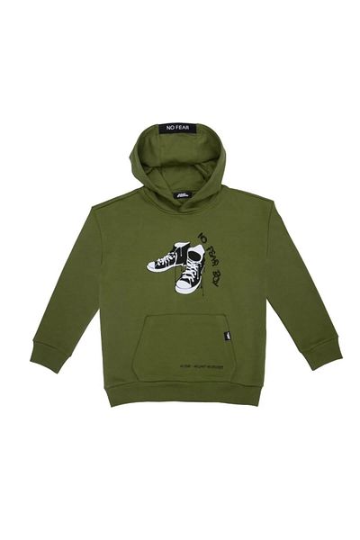 No Fear Boy's Military Green Printed Hooded Sweatshirt