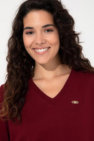 U.S. Polo Assn. ASSN POLO din SUA. Pulover de damă cu decolteu în V roșu Claret - 50251912-VR014