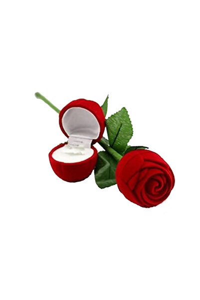 PİGADO Kadife Floklu Kırmızı Gül Model Küpe Yüzük Kolye Hediyelik Kutu