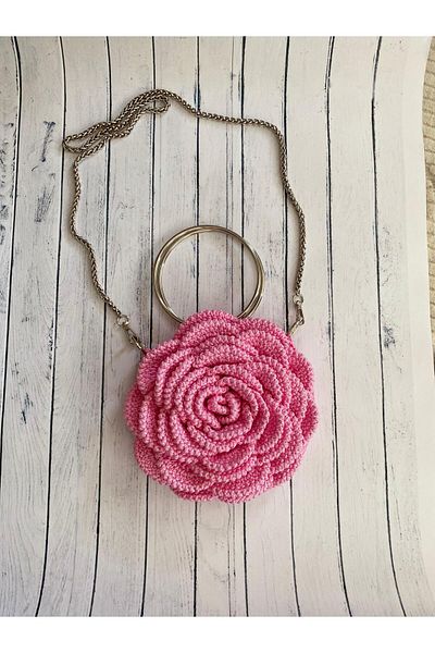 Disa Knitted Rose Design Bag - Handmade