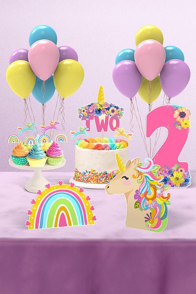 Hey Parti Σετ πάρτι γενεθλίων Unicorn Age 2 - Mini