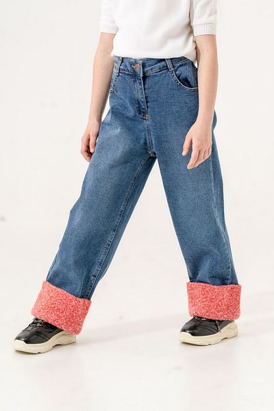 GİYİCEM Blue Plush Girls' Jeans