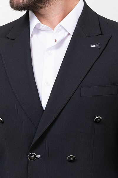 Mcr Striped Slim Fit Wide Collar Double Breasted Men's Jacket Black - 40286.23Y