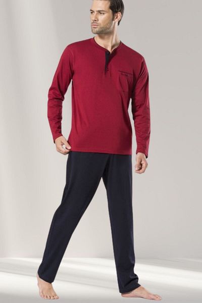 Pierre Cardin Men's Burgundy and Navy Color 4-Piece Groom Dowry Set Pajama Set-Atlet Boxer Socks