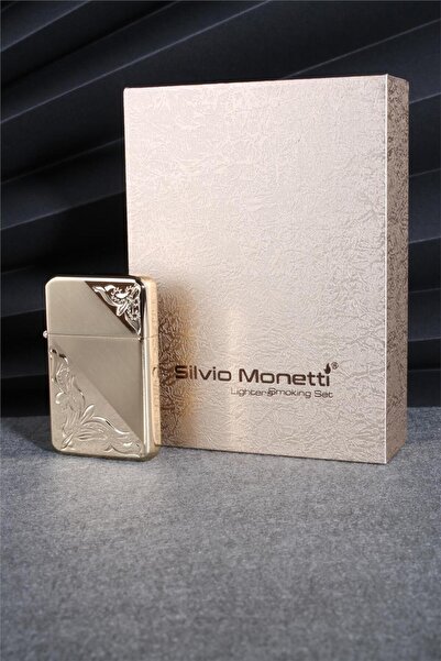 Silvio Monetti Sarı Renk Işlemeli Kapaklı Benzinli Çakmak 24csm916cr03