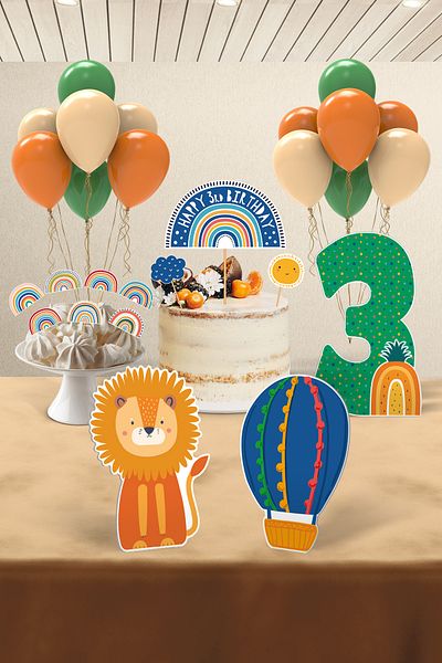 Hey Parti Μίνι σετ γενεθλίων 3 ετών - Boho Baby Multicolor, με θέμα το ουράνιο τόξο