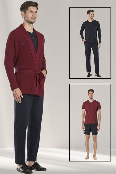 Pierre Cardin Men's Tr, Ko Roblu 5-Piece Groom Dowry Set Long and Shorts Pajamas Set,