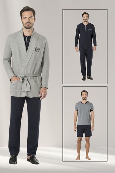 Pierre Cardin Men's Tr, Ko Roblu 5-Piece Groom Dowry Set Long and Shorts Pajamas Set,