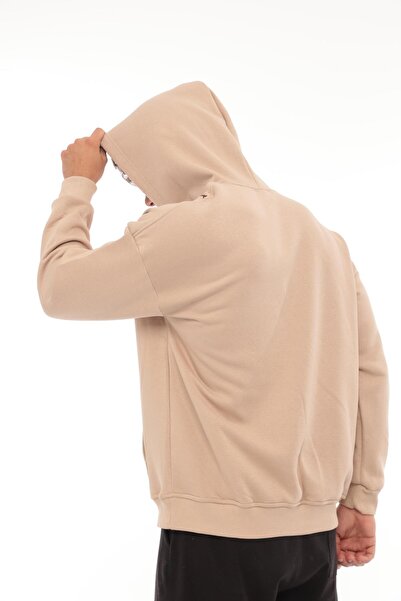 Miron Μπεζ φούτερ με κουκούλα μεγάλου μεγέθους - Κεντητό με τρεις κλωστές Head Chopper 2319