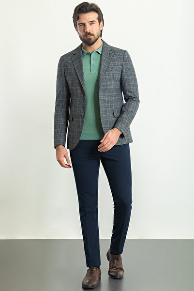 Mcr Kockás Slim Fit Mono galléros vászon férfi dzseki fekete - 40296.23Y