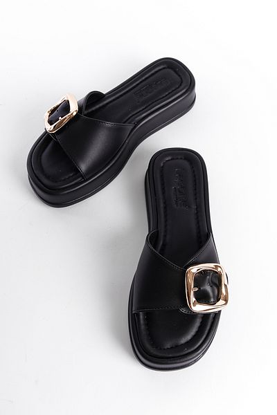 Capone Outfitters Damen-Hausschuhe mit Keilabsatz und Schnalle
