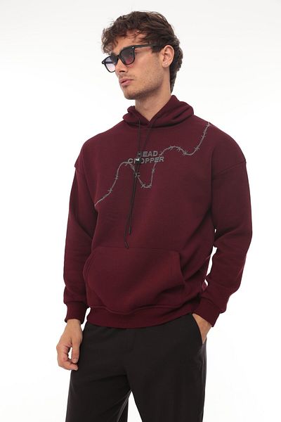 Miron Claret Red Oversize Hooded Embroidered Sweatshirt - Three Thread Head Chopper - 2319