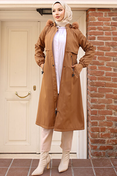benguen 1087 Tan Plush Collared Fur Bondit Coat