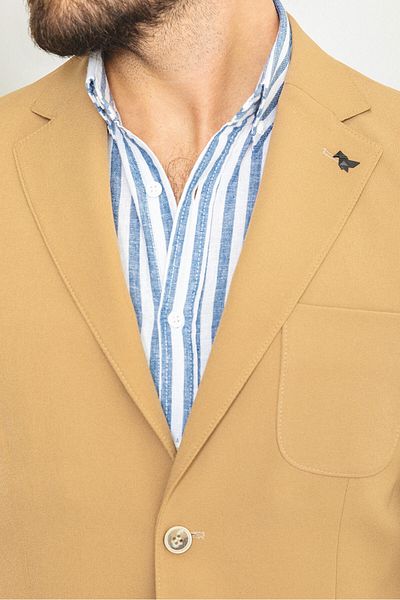 Mcr Plain Beige Slim Fit Bag Pocket Mono Collar Men's Jacket