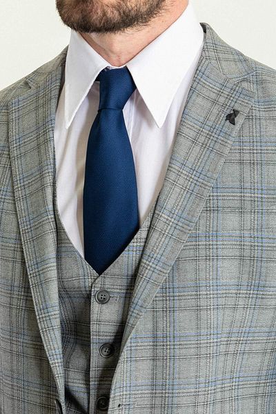 Mcr Plaid Slim Fit Mono Collar Men's Suit Gray - 45223.23Y