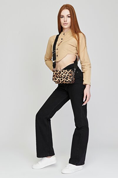 Morpelikan Leopard Three Compartment Cross Column Strap Shoulder Bag