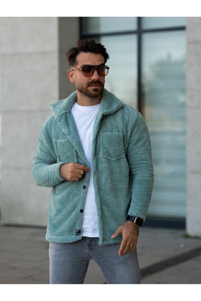Minharir Unisex Peluş Gömlek Ceket Cep Detaylı