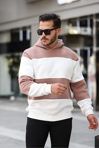 Miron Φούτερ με κουκούλα White Kamel Overisize - Τρεις κλωστές, Block Piece - 2316