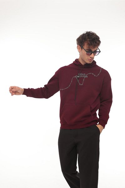 Miron Claret Red Oversize Hooded Embroidered Sweatshirt - Three Thread Head Chopper - 2319