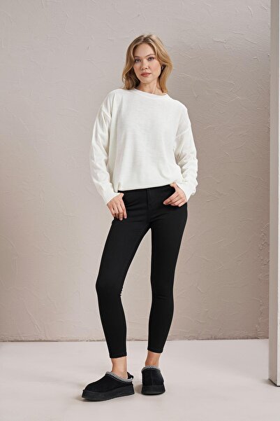 TENA Women's Ecru Crew Neck Basic Knitwear Sweater