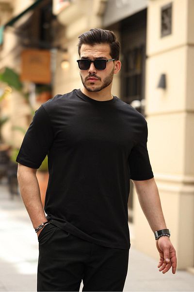 Miron Μαύρο μπλουζάκι Unisex Basic Crew Neck Oversize Loose Cut-2401