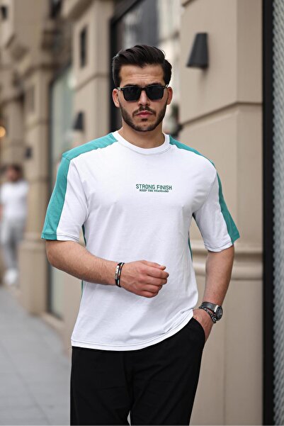 Miron White Green Strong Finish Printed Oversize Short Sleeve T-Shirt - 2411