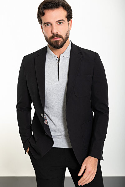 Mcr Ανδρικό μπουφάν μονόχρωμο με λαιμόκοψη, ίσιο, λεπτό, με τσέπη, μαύρο - 40294.23Y