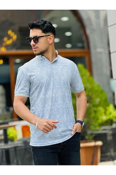 Miron Polo Neck Green Print Λεπτομερές κοντομάνικο μπλουζάκι - 2413