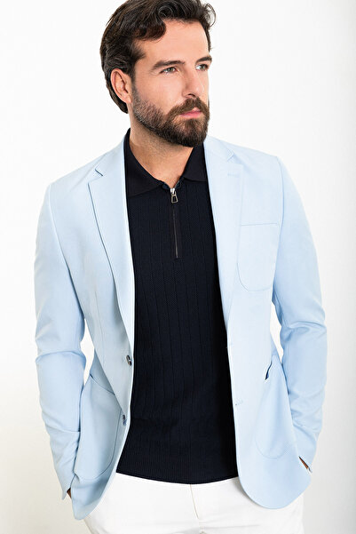 Mcr Ανδρικό μπουφάν μονόχρωμο με λαιμόκοψη, ίσιο, λεπτό, με τσέπη, μπλε - 40294.23Y