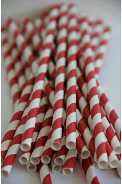 Kraft Red Striped White Paper Straw 6Mmx19,7Cm 50 Pieces