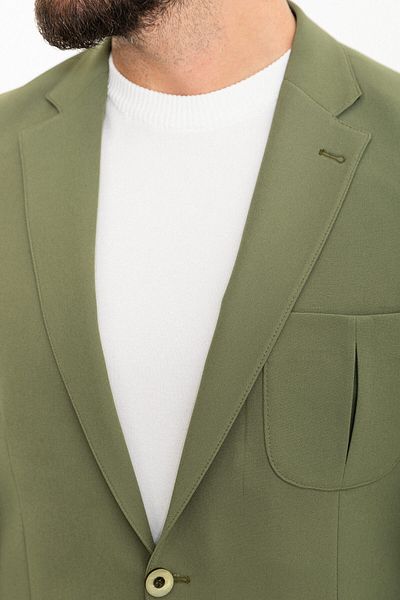 Mcr Plain Khaki Color Slim Fit Bag Pocket Mono Collar Sports Men's Suit