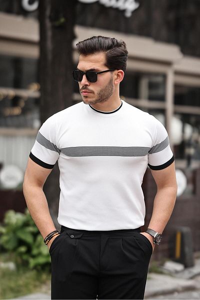 Miron Tricou din tricotaje alb cu dungi - Decolteu crew - 2418
