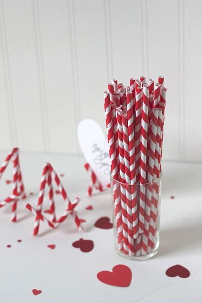 Kraft Red Striped White Paper Straw 6Mmx19,7Cm 50 Pieces