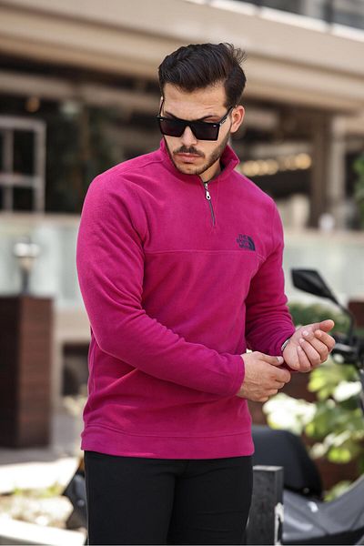 Miron Φούξια Unisex Fleece φούτερ με λεπτομέρεια κεντήματος - γιακάς και μισό φερμουάρ - 2321
