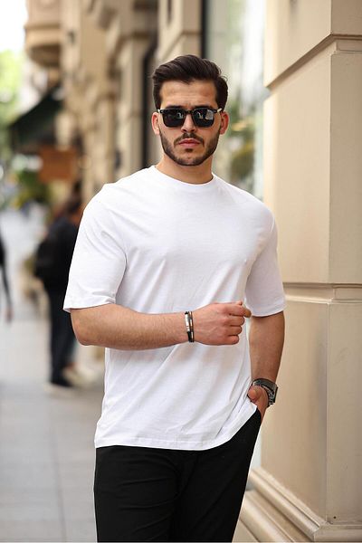 Miron Unisex Λευκό μπλουζάκι Oversize - Crew Neck, Loose Cut - 2401