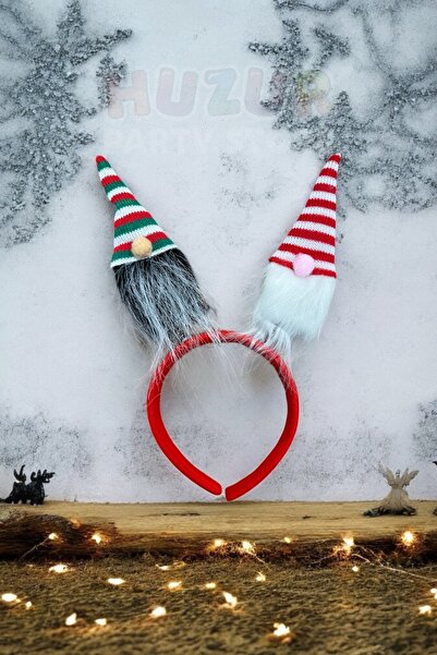 Huzur Party Store Χριστουγεννιάτικο στέμμα Gnome Brothers με κόκκινο πράσινο χρώμα και γενειοφόρο αξεσουάρ για το νέο έτος